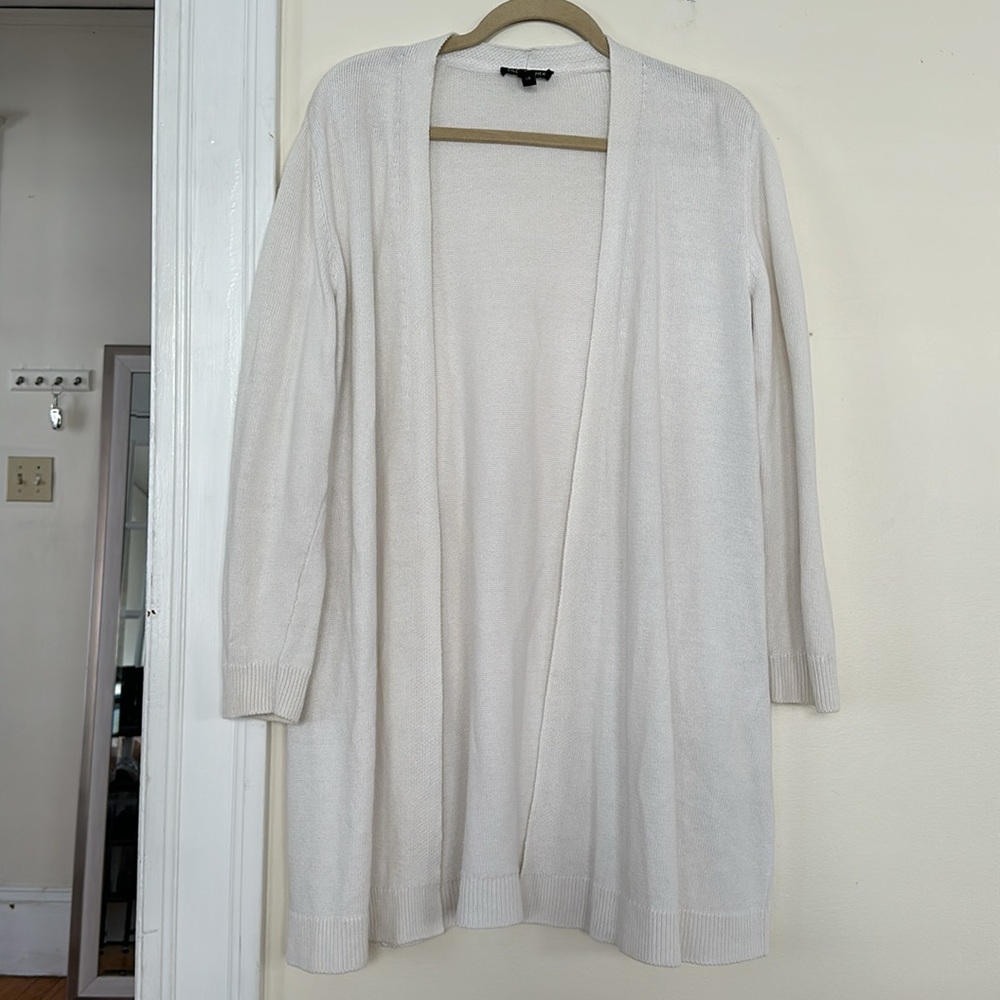 Eileen Fisher Organic Linen Blend White Cardigan Sweater
